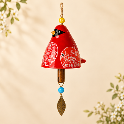 Hand-Painted Resin Bird Wind Chime, Colorful Folk Art Garden Hanging Decor