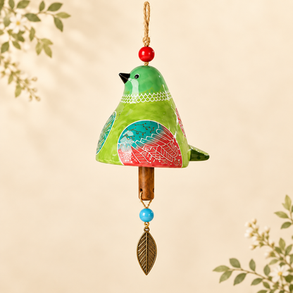 Hand-Painted Resin Bird Wind Chime, Colorful Folk Art Garden Hanging Decor