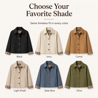🧥 Classic Collar Cropped Jacket – Checkered Lining