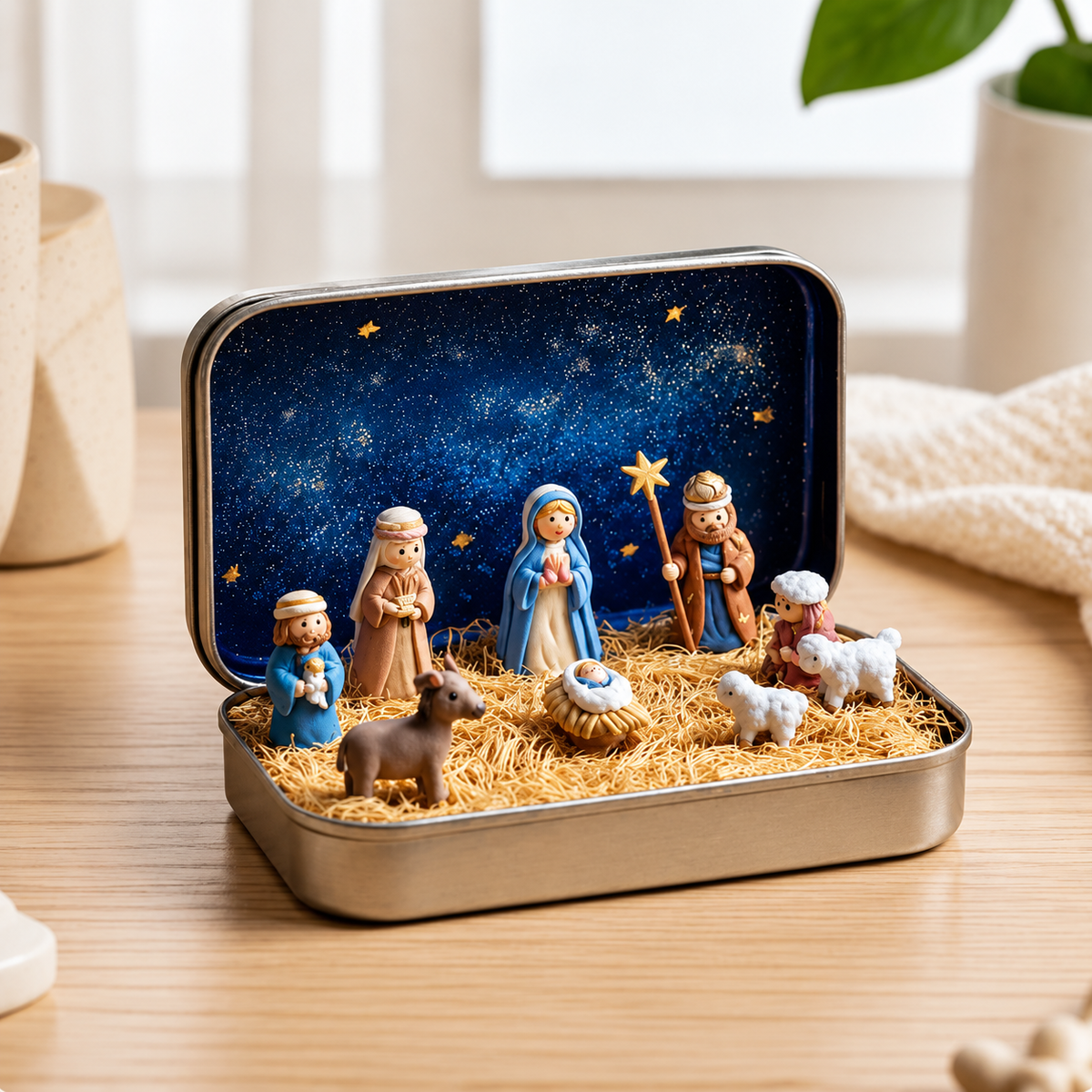 ✝️Religious Pocket-Size Mini Nativity Scene Set with Storage Box