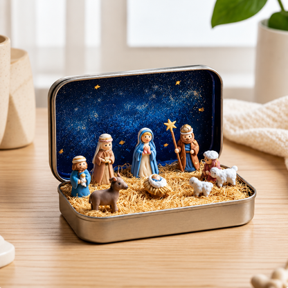 ✝️Religious Pocket-Size Mini Nativity Scene Set with Storage Box