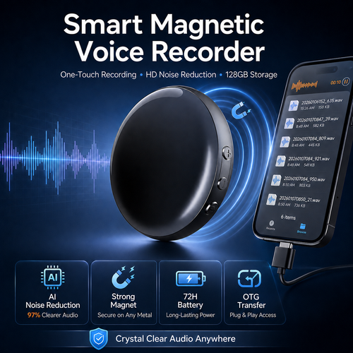 Ultra Magnetic Voice Recorder – Smart One-Touch Recording Device with Crystal-Clear Audio, Noise Reduction & Extended Battery Life