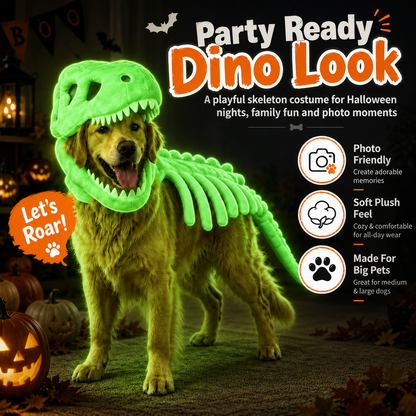 🦖 T-Rex Dinosaur Dog Costume | Glow Skeleton Halloween Outfit For Pets
