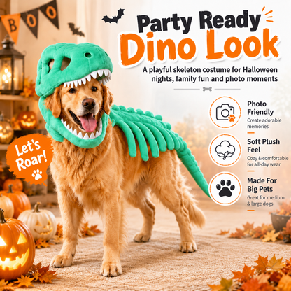 🦖 T-Rex Dinosaur Dog Costume | Glow Skeleton Halloween Outfit For Pets