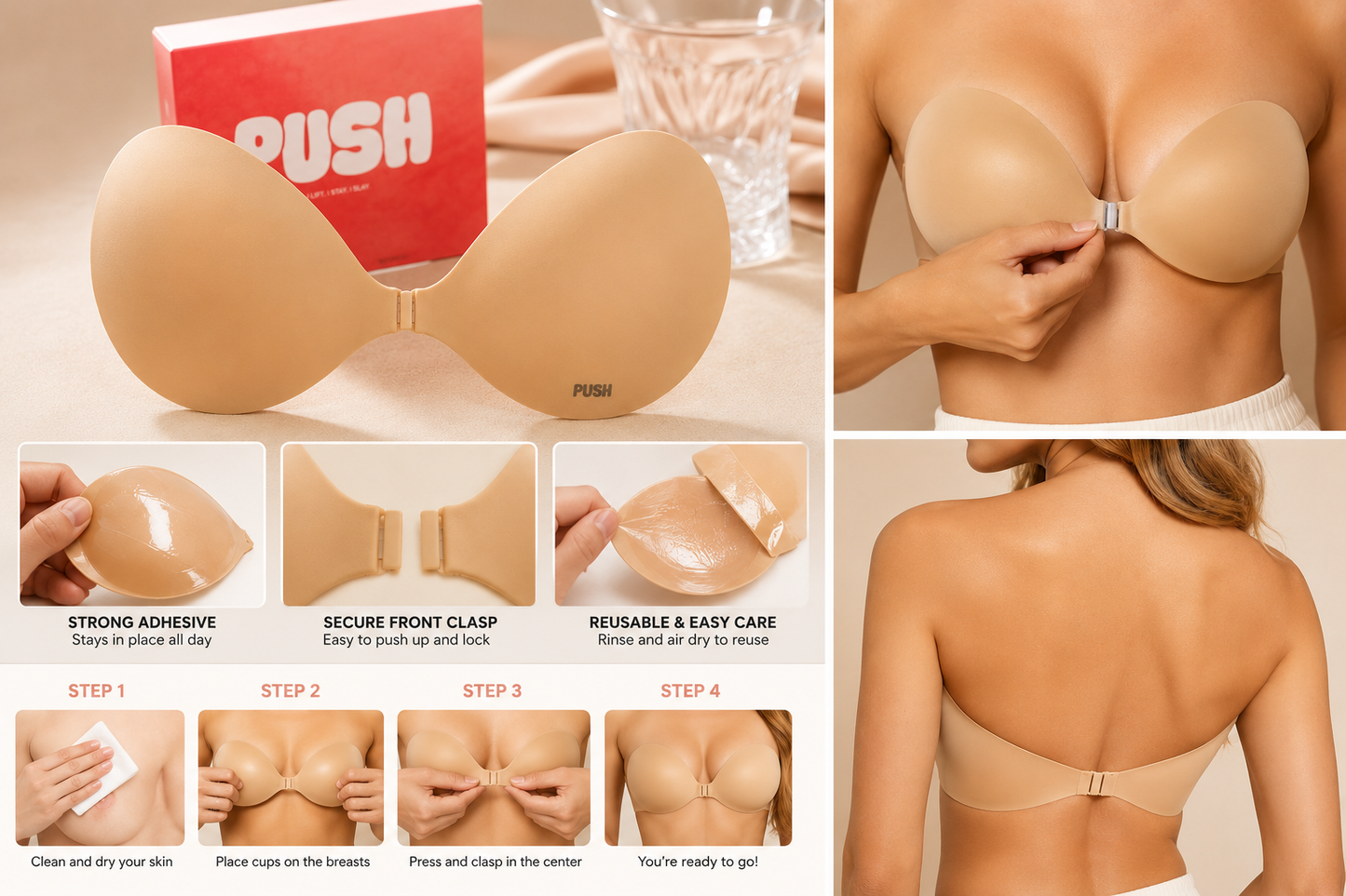 Instant Lift & Cleavage | The Seamless Push-Up Sticky Bra