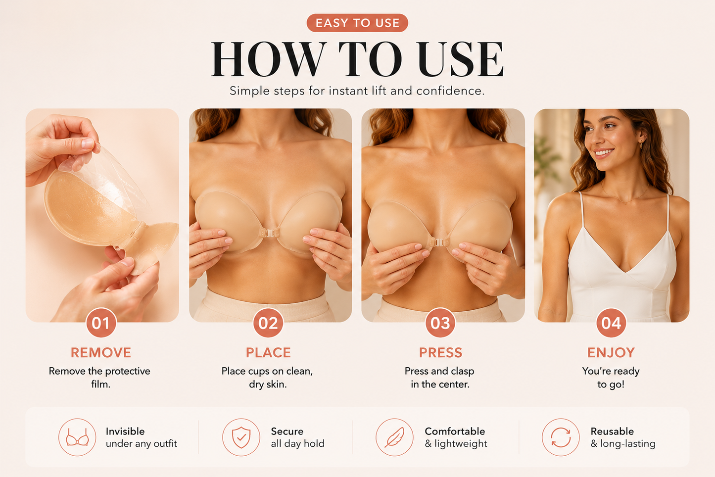 Instant Lift & Cleavage | The Seamless Push-Up Sticky Bra