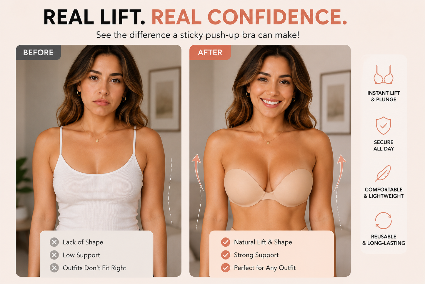 Instant Lift & Cleavage | The Seamless Push-Up Sticky Bra