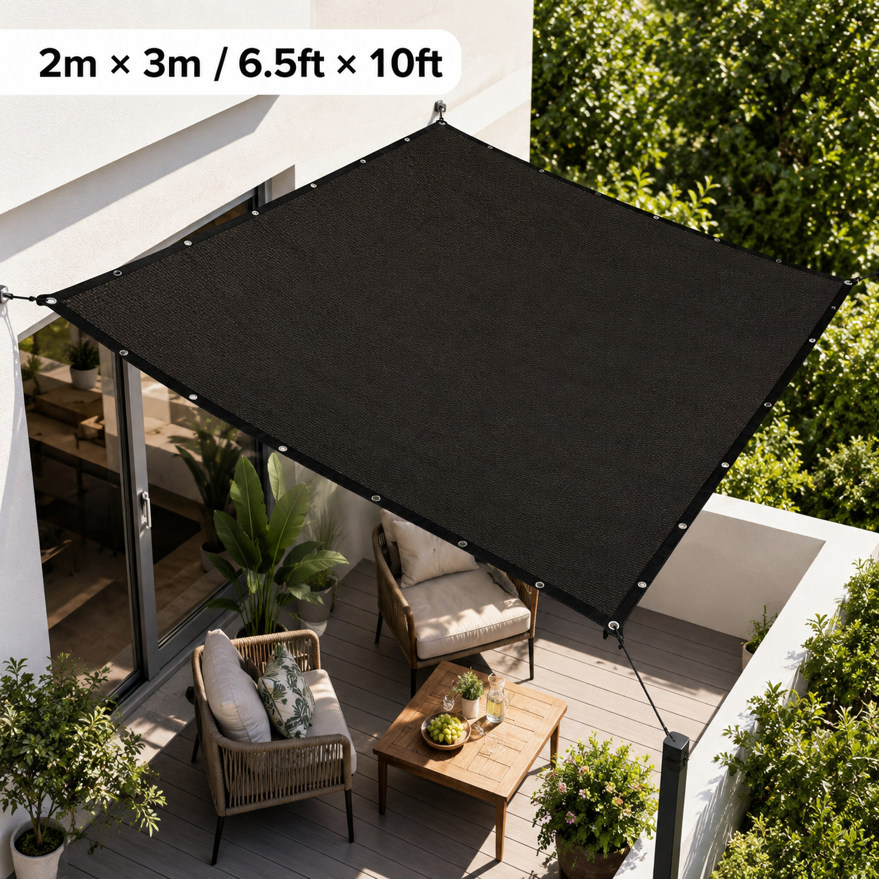 2m × 3m (6.5ft × 10ft)