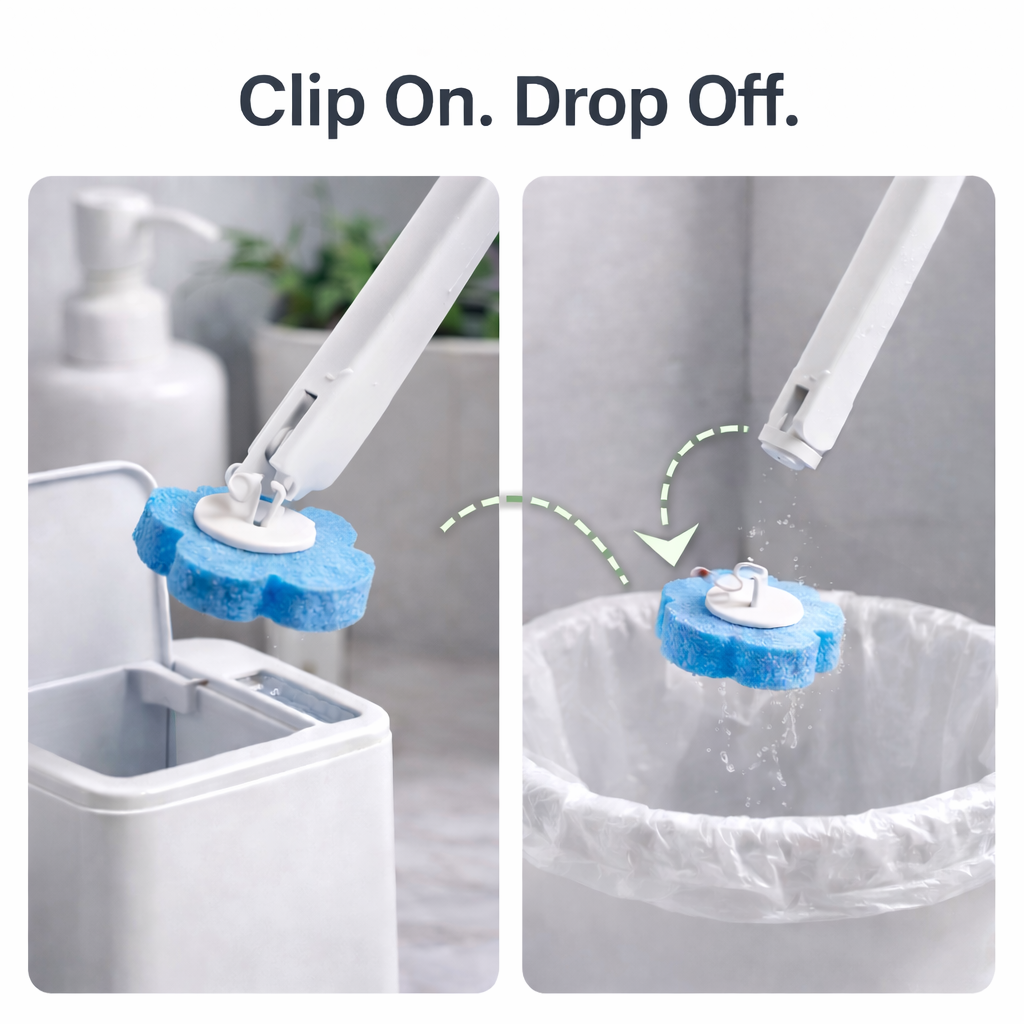 No-Touch Toilet Cleaning Wand – Fresh Brush Head Every Time