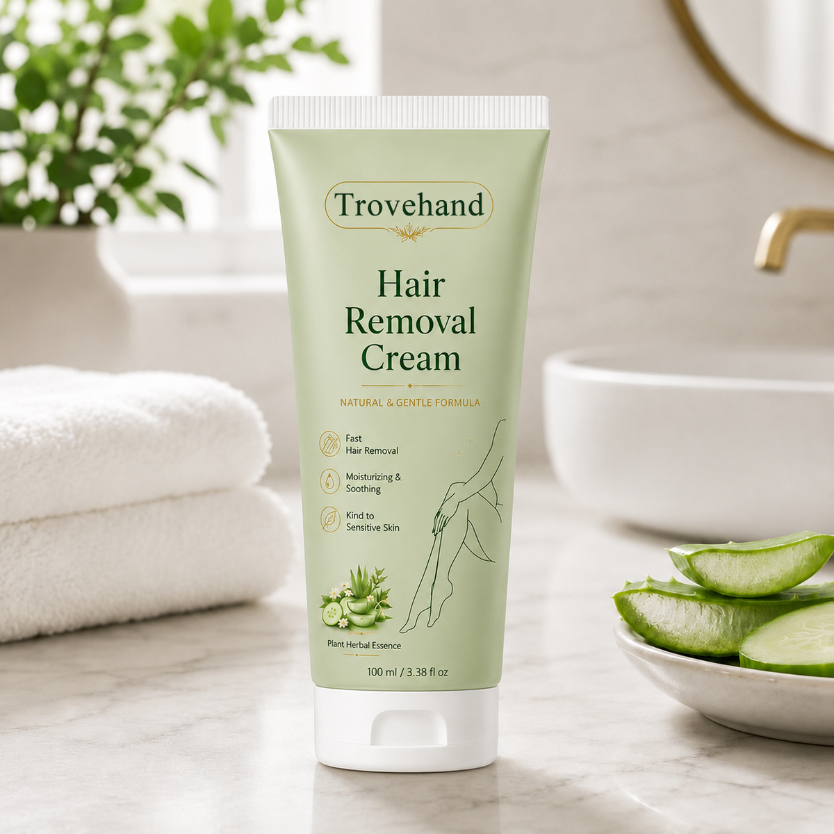 Trovehand gentle hair removal cream in a bright bathroom setting
