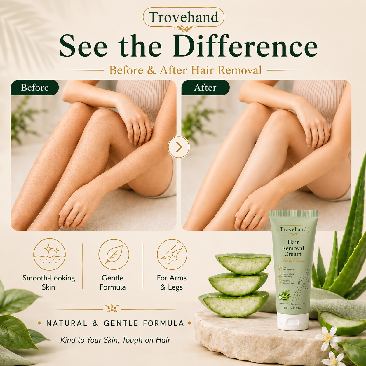 Trovehand™ Natural Gentle Hair Removal Cream | For Women & Men, Sensitive Skin