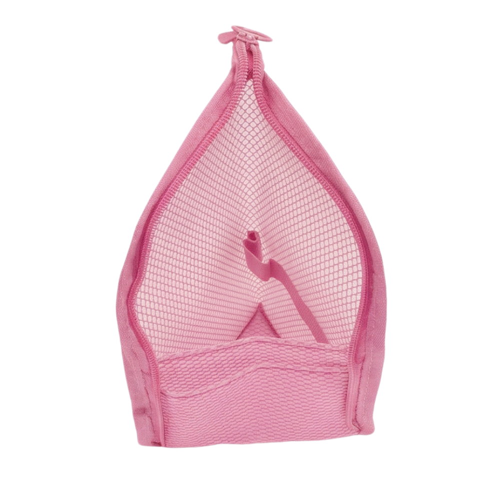 Pink self-standing travel toiletry pouch