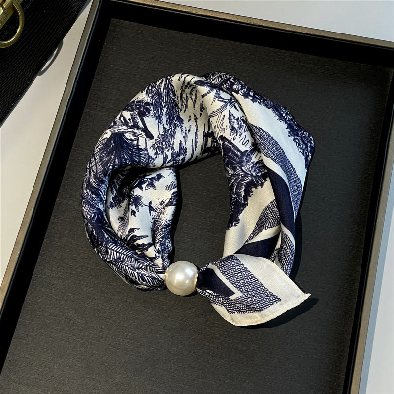 🔥HOT SALE Pearl Buckle Closure Printed Scarf