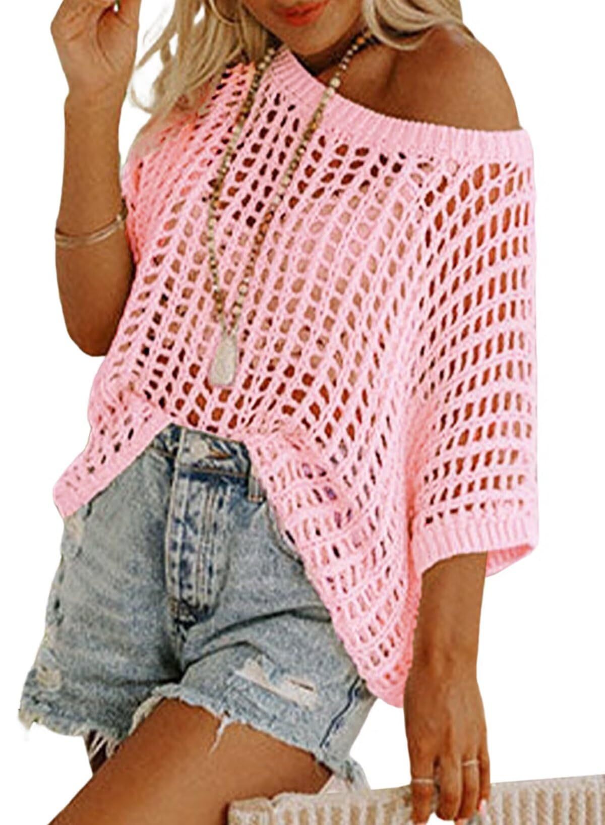 Short Sleeve Casual Crochet Knit Tops – Lightweight Summer Knit Crop Top（Buy 2 Free Shipping）