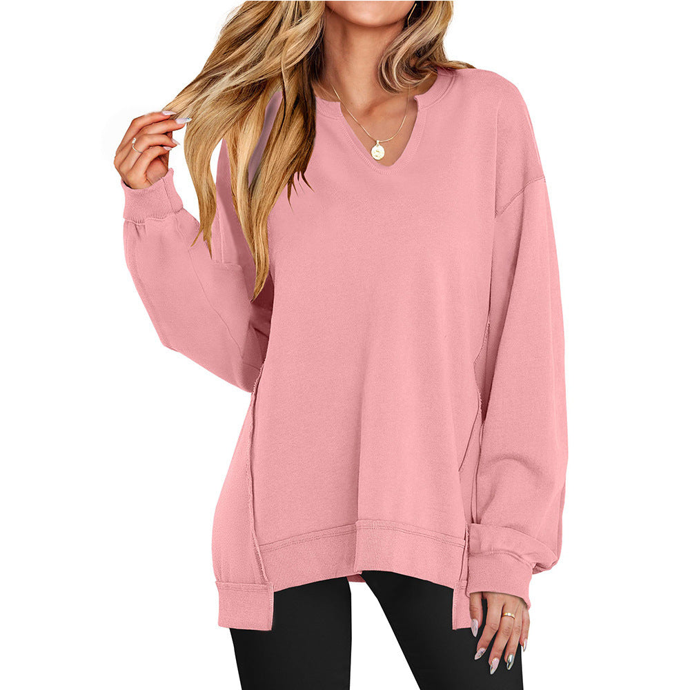 Womens Oversized Sweatshirt V Neck Long Sleeve Tunic Lightweight Pullover 2026 Winter Casual Tops Teen Girl Outfits