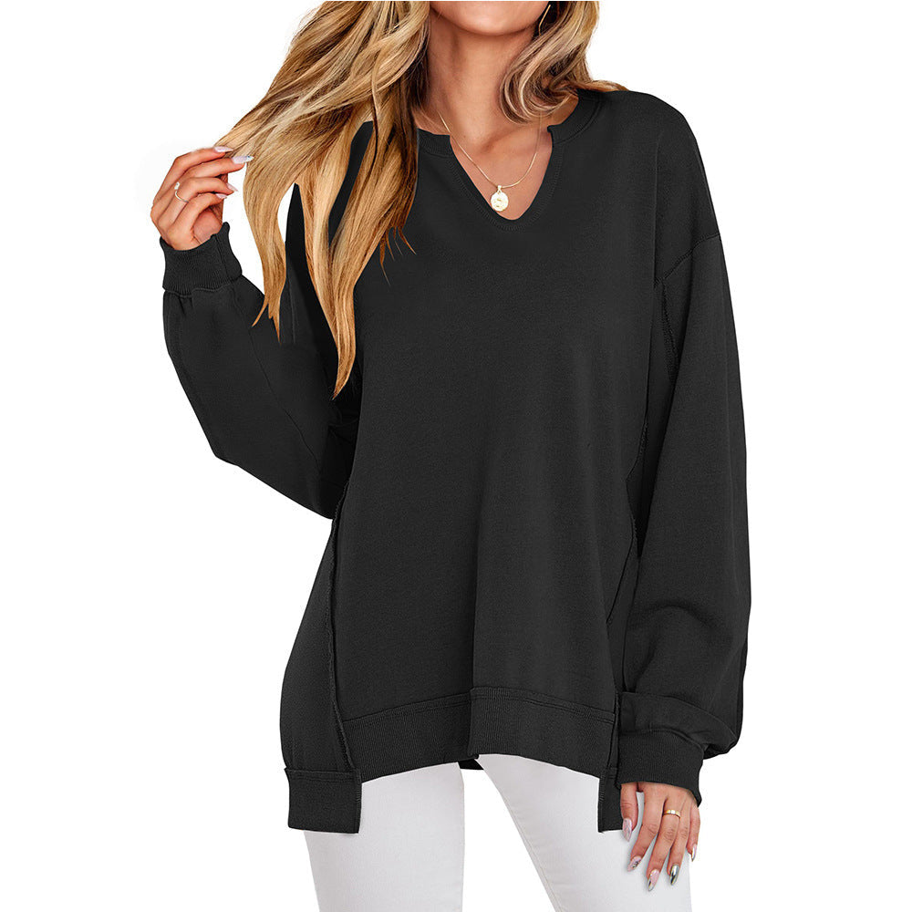 Womens Oversized Sweatshirt V Neck Long Sleeve Tunic Lightweight Pullover 2026 Winter Casual Tops Teen Girl Outfits
