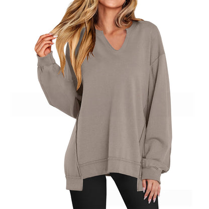 Womens Oversized Sweatshirt V Neck Long Sleeve Tunic Lightweight Pullover 2026 Winter Casual Tops Teen Girl Outfits