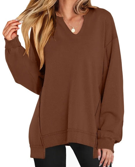 Womens Oversized Sweatshirt V Neck Long Sleeve Tunic Lightweight Pullover 2026 Winter Casual Tops Teen Girl Outfits
