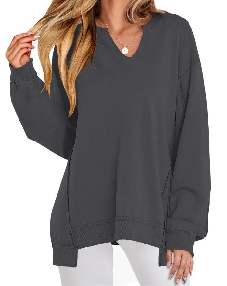 Womens Oversized Sweatshirt V Neck Long Sleeve Tunic Lightweight Pullover 2026 Winter Casual Tops Teen Girl Outfits