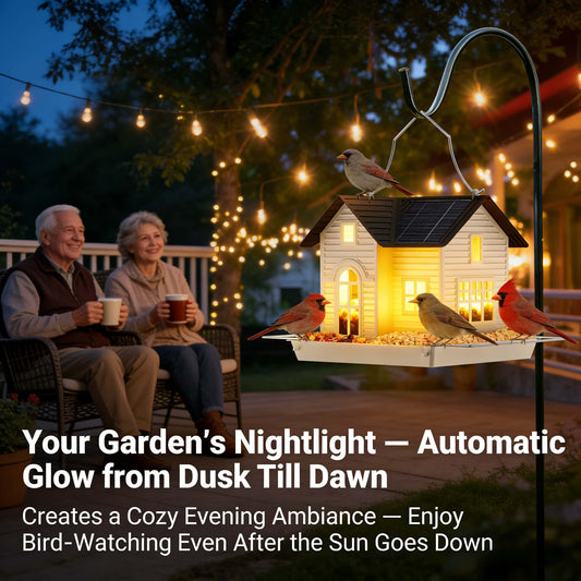 🎁  Last Day 60% OFF - 🏠Solar‐Powered Hanging Bird Feeder with Glow – Sturdy Metal Hopper Design🌙🐦