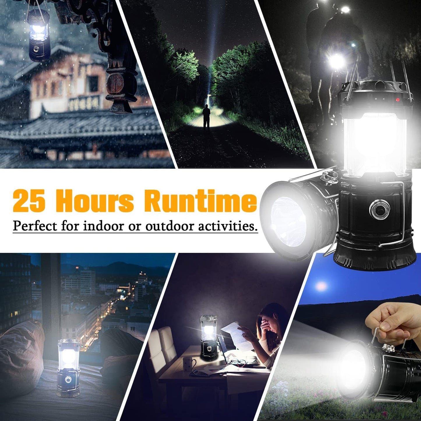💡Collapsible Portable LED Camping Lantern Lightweight Waterproof Solar USB Rechargeable LED Flashlight