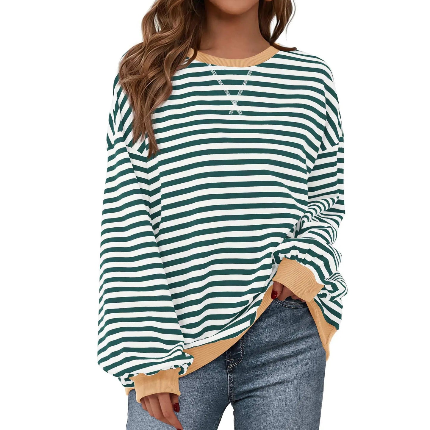 💗Women's Striped Hoodie Sweatshirt with Long Lantern Sleeves