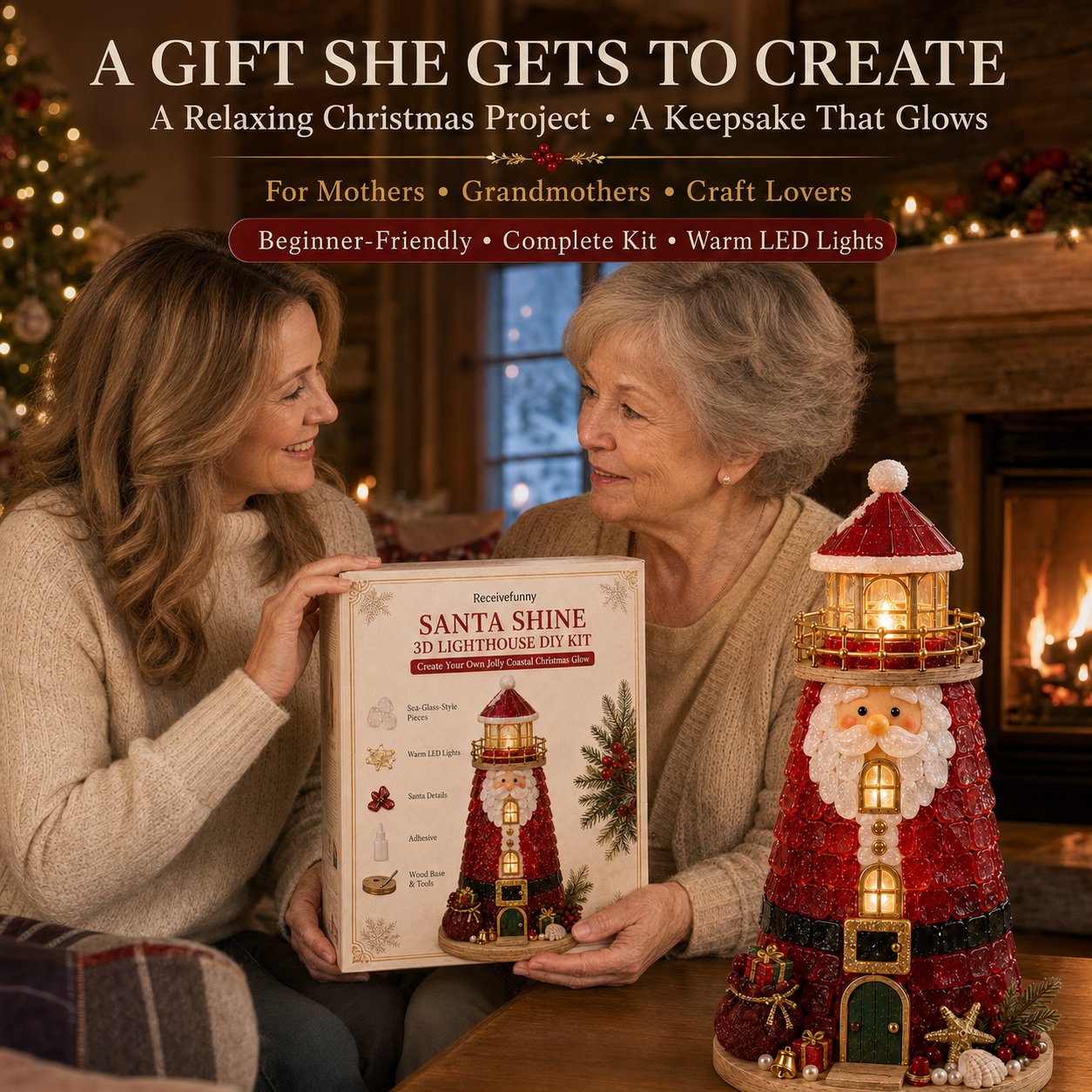 🎄Beginner-Friendly DIY Lighted Christmas Character Sea Glass-Style Lighthouse Kit Collection