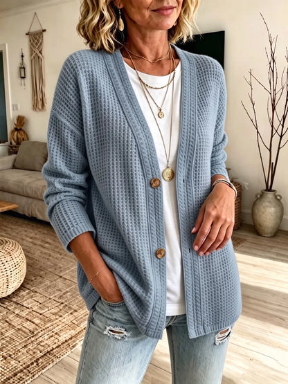 CLEARANCE SALE🔥 Women's Waffle Knit Button-Down Cardigan Sweater