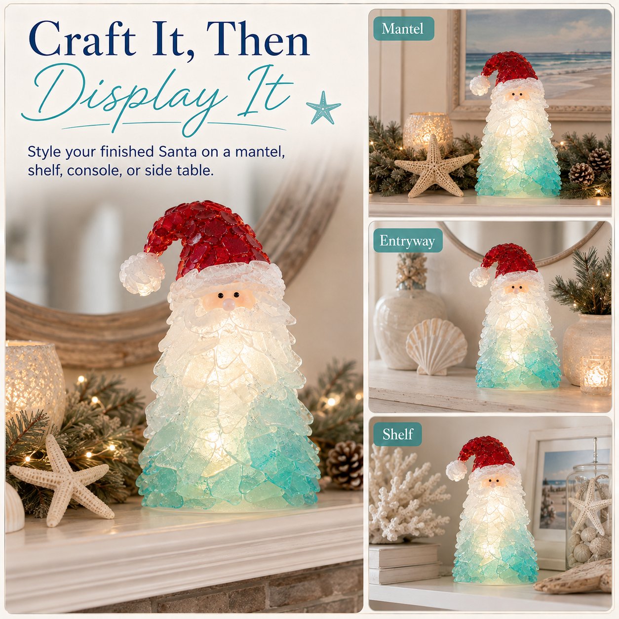 🔥Last Day 49% OFF – 🎅 Beginner-Friendly DIY Lighted Sea Glass Santa Christmas Decor Kit