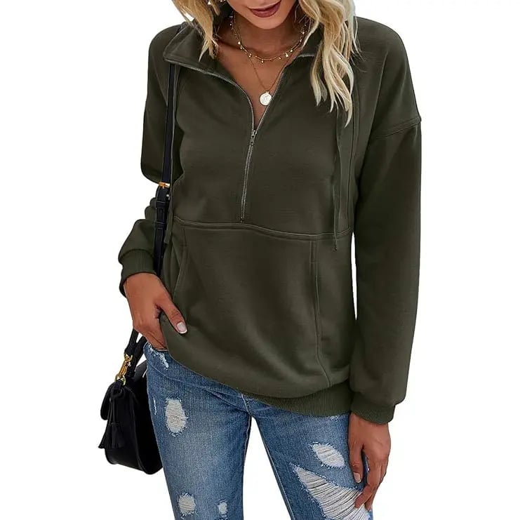 PrettyGarden Women's Casual Long Sleeve Lapel Zipper Sweatshirt Drawstring Loose Pullover Tops Fall Sweater-Womenswear Cotton Fabric