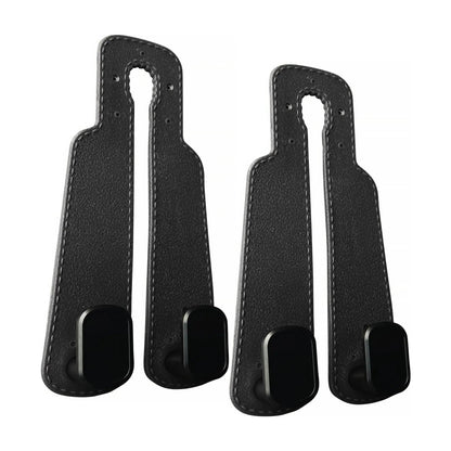 4PCS Faux Leather Car Headrest Hooks: Double-Hook Organizer for Bags & Essentials