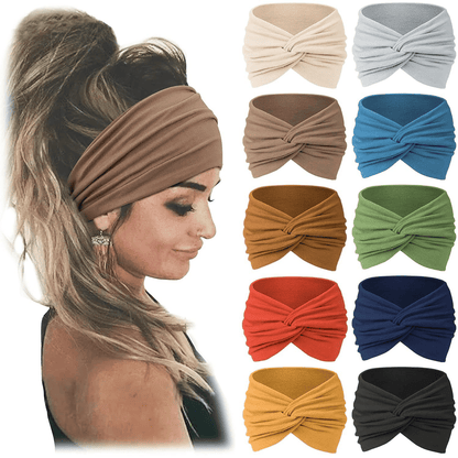 10 Pack Wide Knotted Turban Headbands for Women