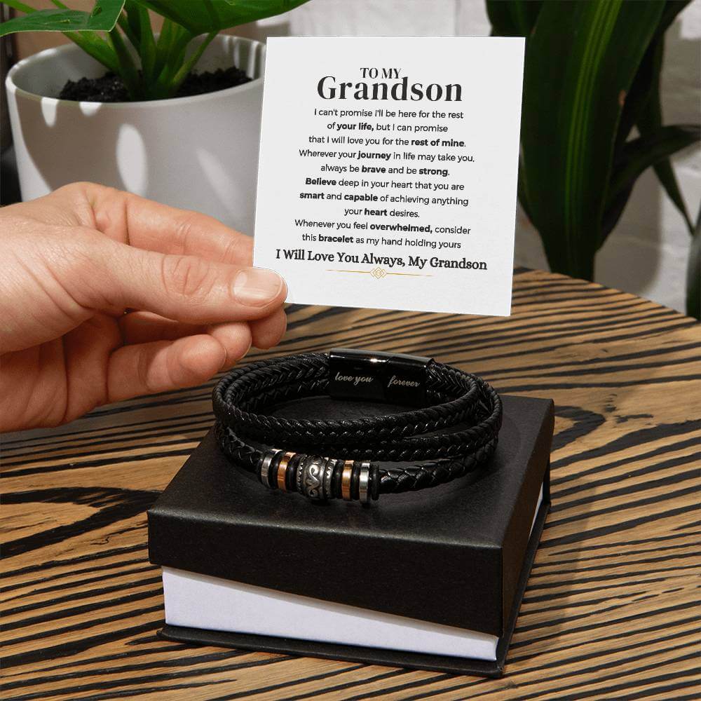To My Grandson Bracelet | Braided Leather Bracelet Gift Set