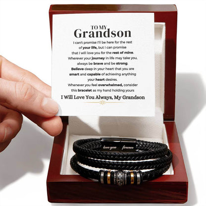 To My Grandson Bracelet | Braided Leather Bracelet Gift Set - IV585V