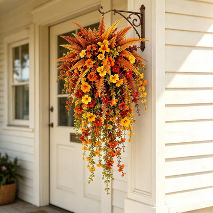 🍂 ARTIFICIAL FALL HARVEST HANGING BASKET - AUTUMN PORCH & DOOR DECORATION