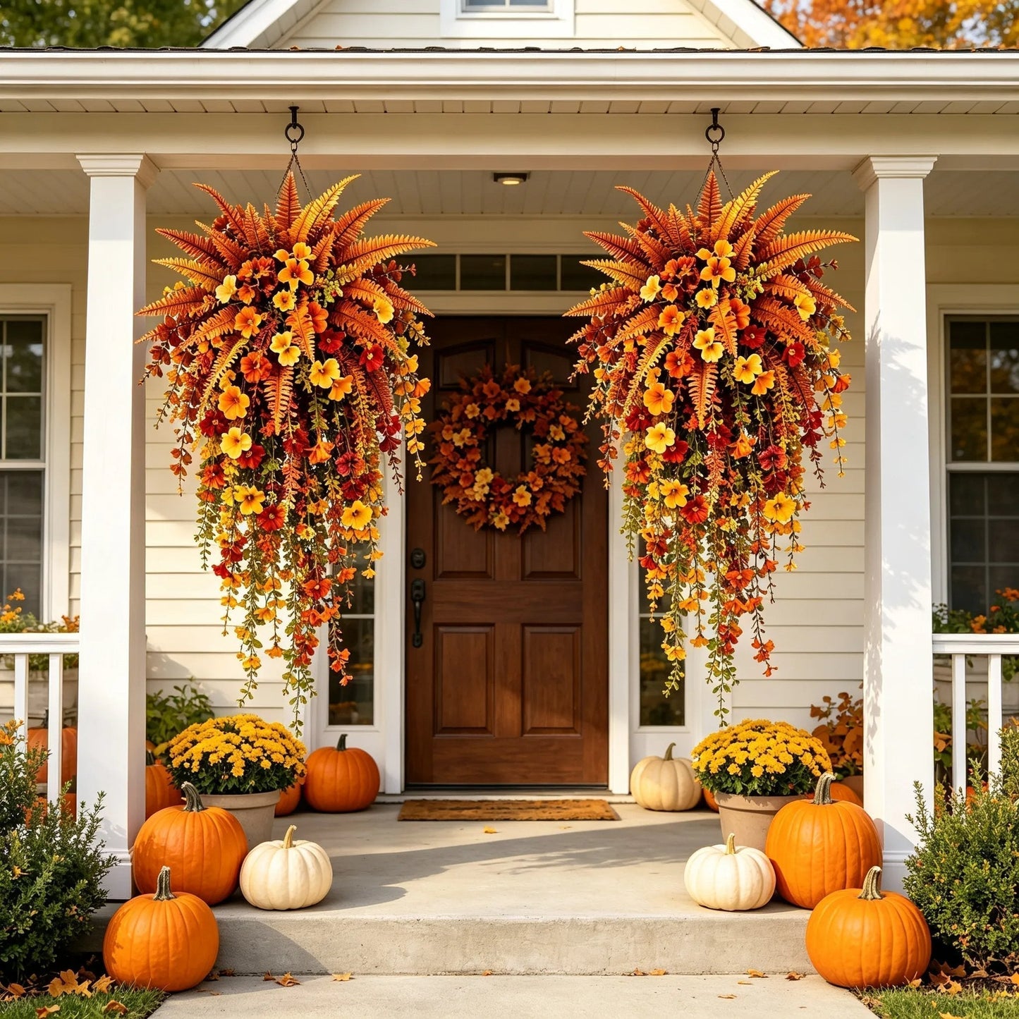 🍂ARTIFICIAL FALL HARVEST HANGING BASKET - AUTUMN PORCH & DOOR DECORATION