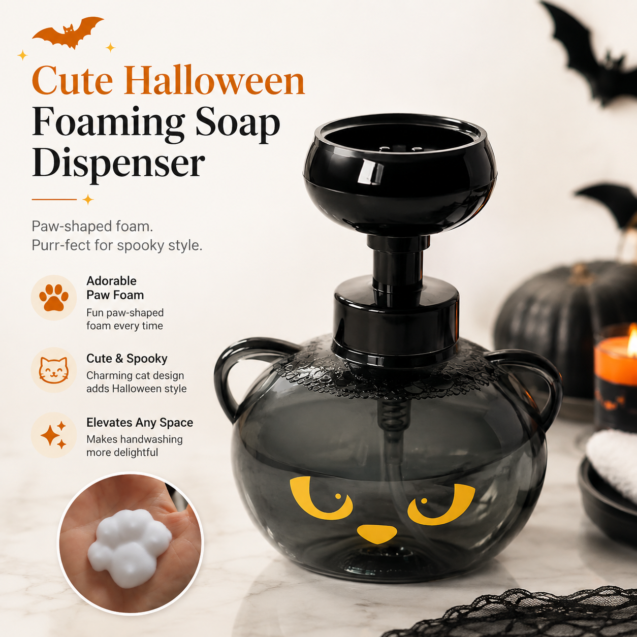 🐾 Spooky Cat Paw-Foam Soap Dispenser 🎃