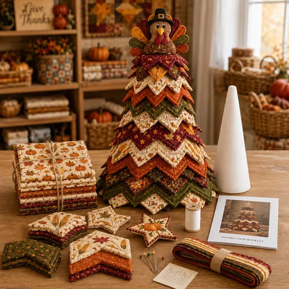 🎄🧵Americana Christmas Tree Quilt Kit – Easy Layered Fabric Holiday Décor for Quilting Lovers