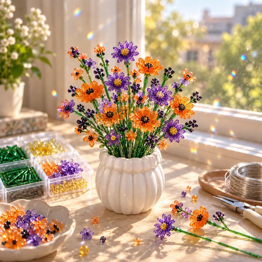 🌸 DIY Beaded Wildflower Bouquet Kit – Handmade Crystal Flower Craft Set