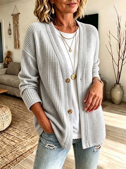 CLEARANCE SALE🔥 Women's Waffle Knit Button-Down Cardigan Sweater