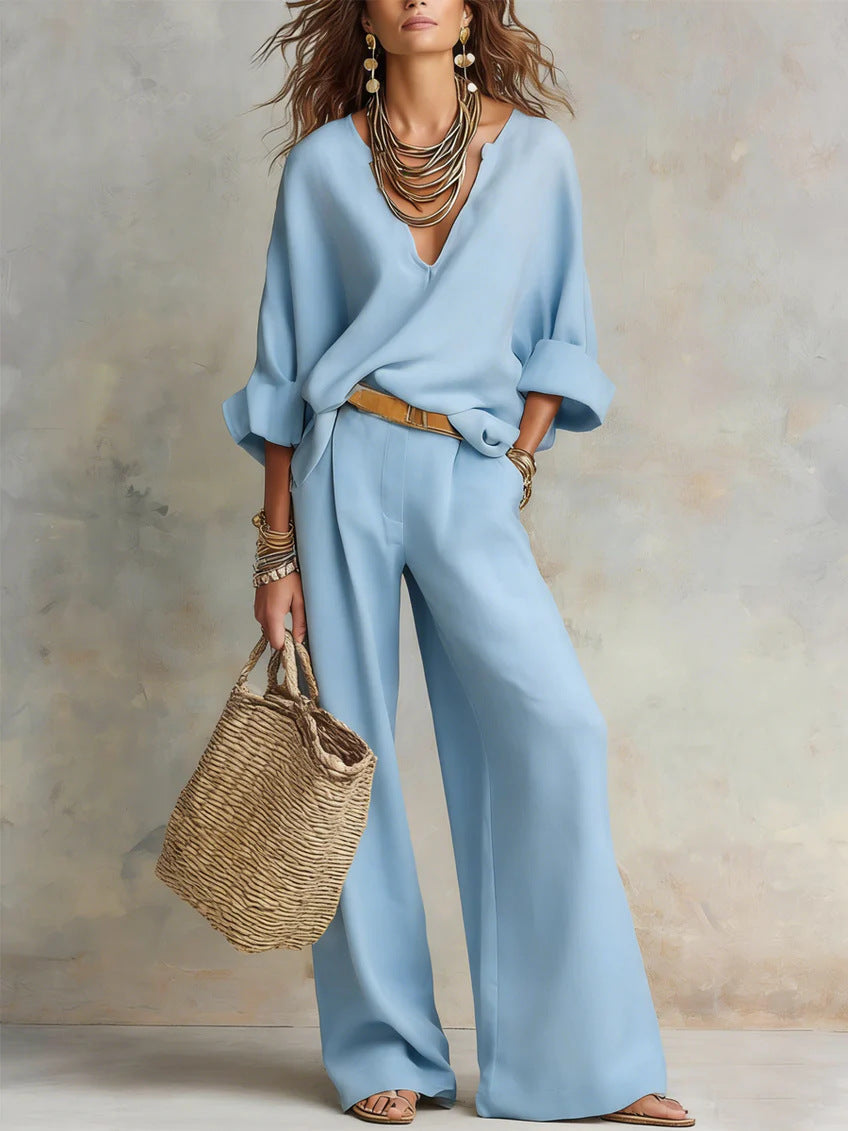 📦📦LAST DAY SAVE 49% ⏰Women's Casual Linen Vacation Set – Three-Quarter Sleeve Top & Full-Length Pants