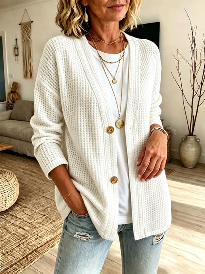 CLEARANCE SALE🔥 Women's Waffle Knit Button-Down Cardigan Sweater