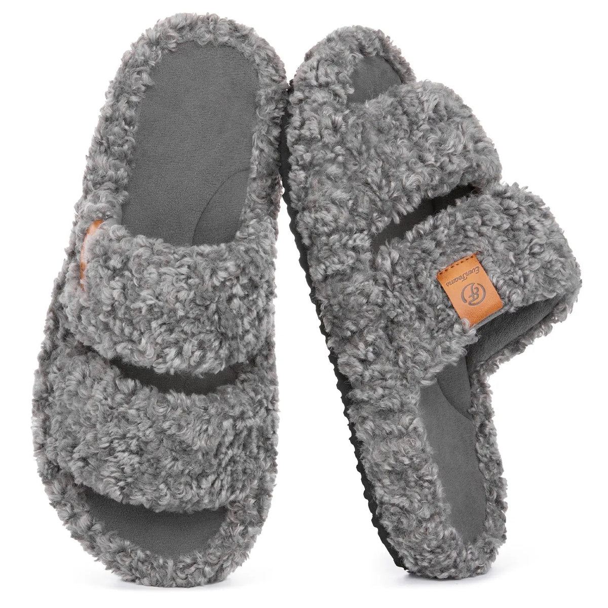 Women's Fuzzy Open-Toe Slippers – Stylish Classic Slides with Soft Memory Foam, Non-Slip Rubber Sole, Perfect Cozy Footwear ,Girl Fur Flipflop Walking Shoes Fluffy Modern Sleeper Slip On Clog