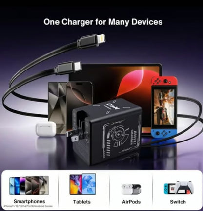 2-in-1 GaN Tkhotpick 3.0  Charger with Retractable Cables