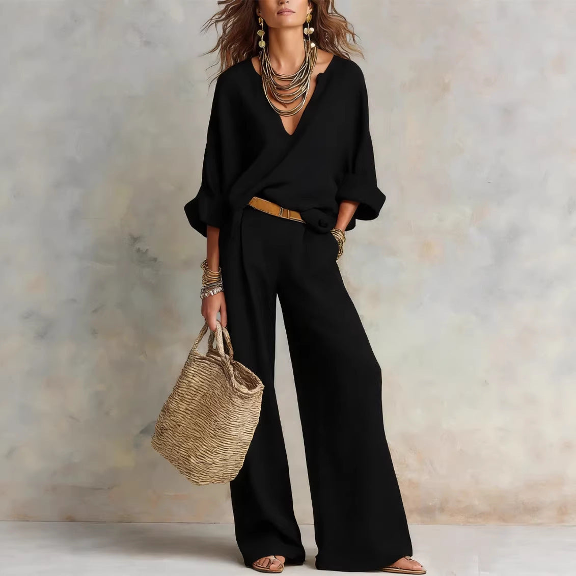 📦📦LAST DAY SAVE 49% ⏰Women's Casual Linen Vacation Set – Three-Quarter Sleeve Top & Full-Length Pants
