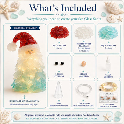 🔥Last Day 49% OFF – 🎅 Beginner-Friendly DIY Lighted Sea Glass Santa Christmas Decor Kit