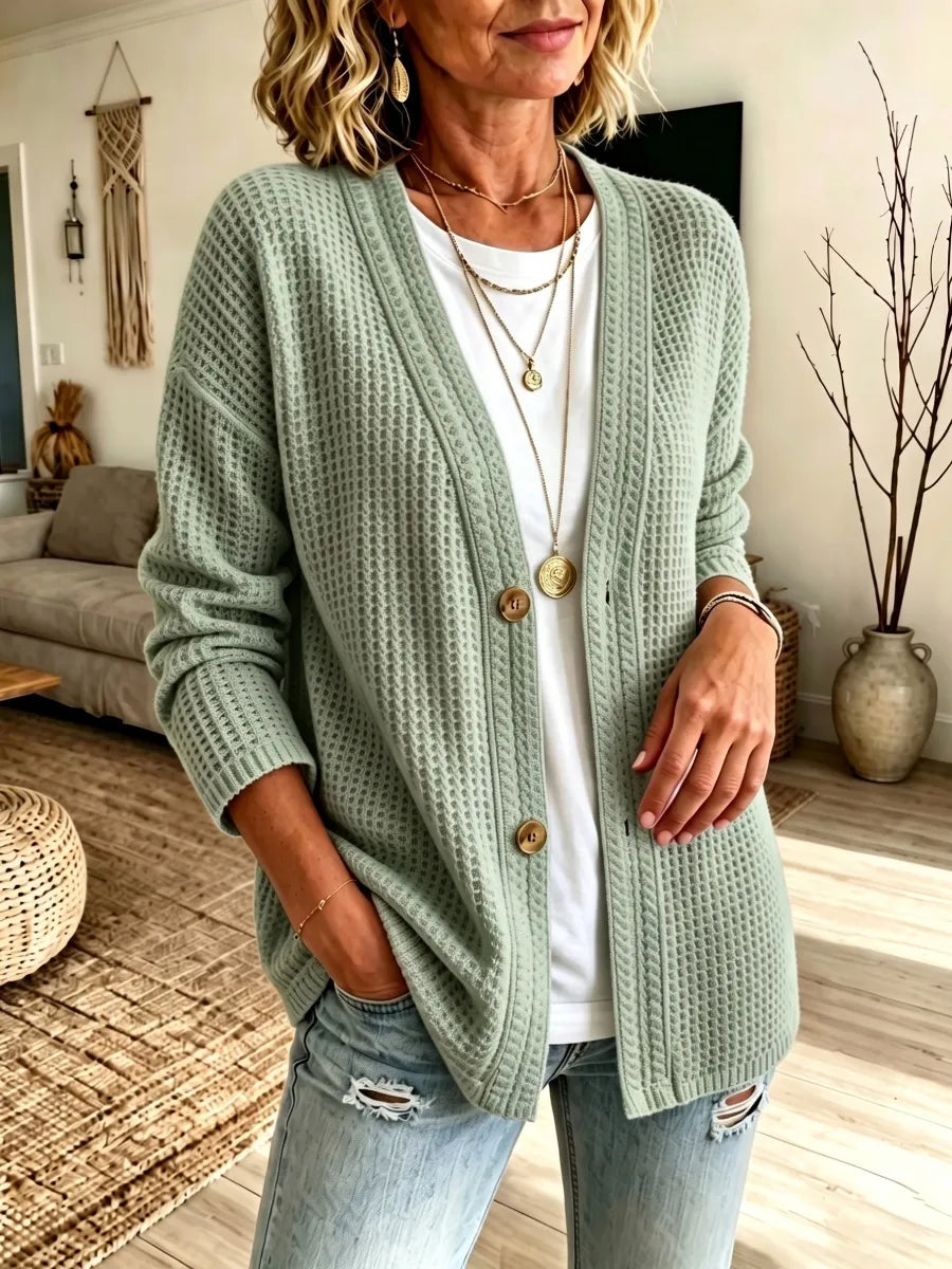 CLEARANCE SALE🔥 Women's Waffle Knit Button-Down Cardigan Sweater