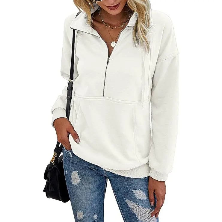 PrettyGarden Women's Casual Long Sleeve Lapel Zipper Sweatshirt Drawstring Loose Pullover Tops Fall Sweater-Womenswear Cotton Fabric