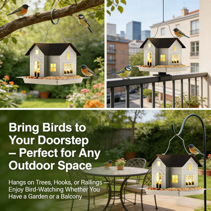 🎁  Last Day 60% OFF - 🏠Solar‐Powered Hanging Bird Feeder with Glow – Sturdy Metal Hopper Design🌙🐦
