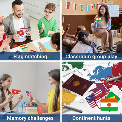 🌍245-Piece World Flags Flashcards Set – Fun Geography Learning Game for Kids & Adults with World Map 📚